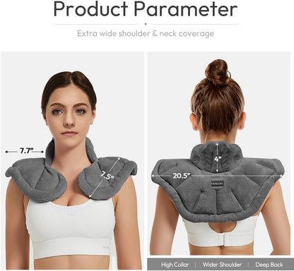 MORLIDEN Microwavable Heated Neck Wrap Warmer and Shoulder Weighted Heating Pad Microwave for Hot and Cold Compress - Dark Gray