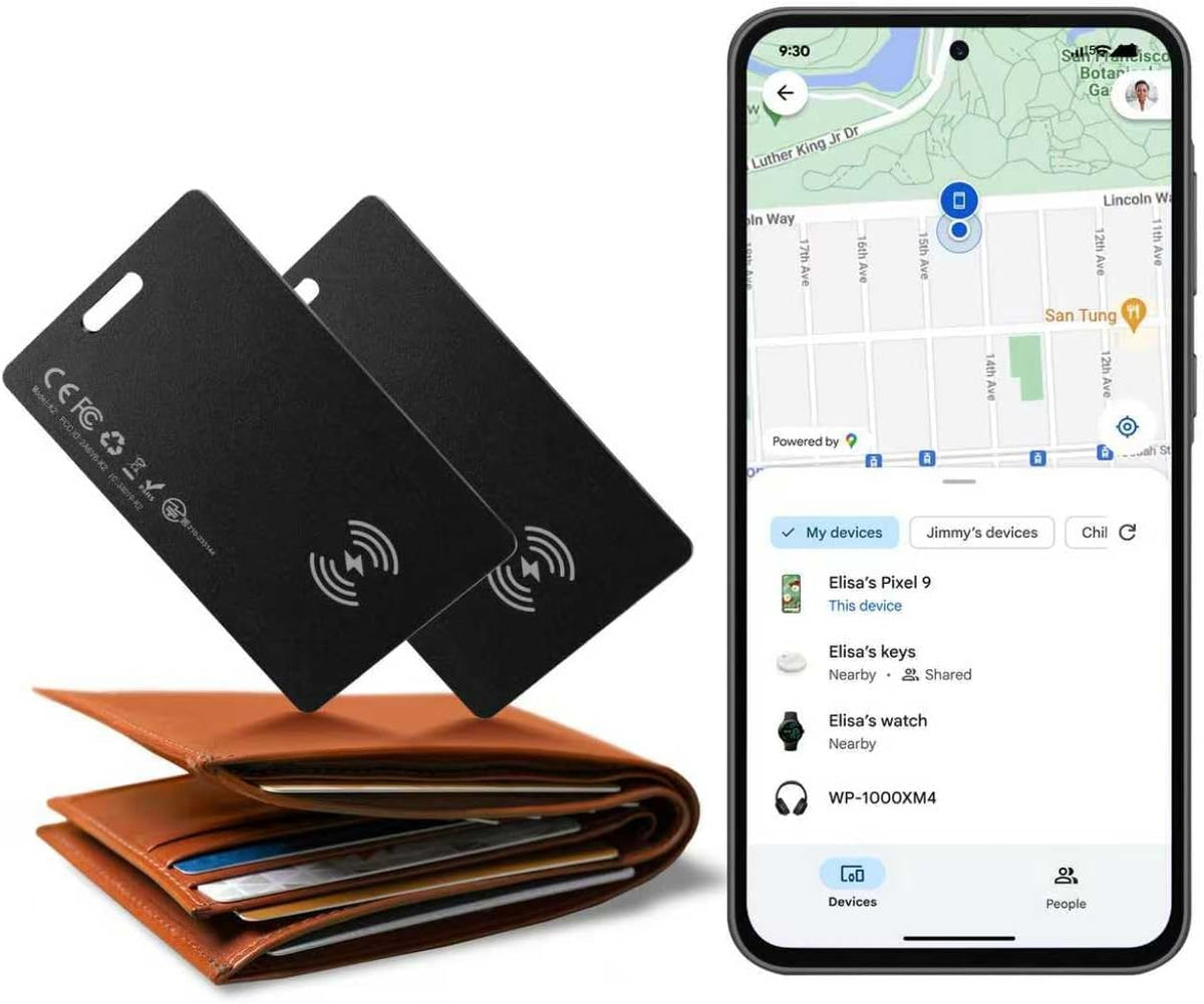 Zoilytech Wallet Tracker Card for Android 2 Pcs,Rechargeable Wallet Finder, Thin and Light Smart Card IP68 Waterproof GPS Tracker Item Locator for Find Hub App(Android Only)