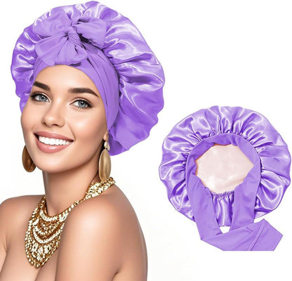 Silk Bonnet for Sleeping, Women Double Layer Satin Hair Bonnet with Elastic Tie Band Sleep Cap for Curly Hair