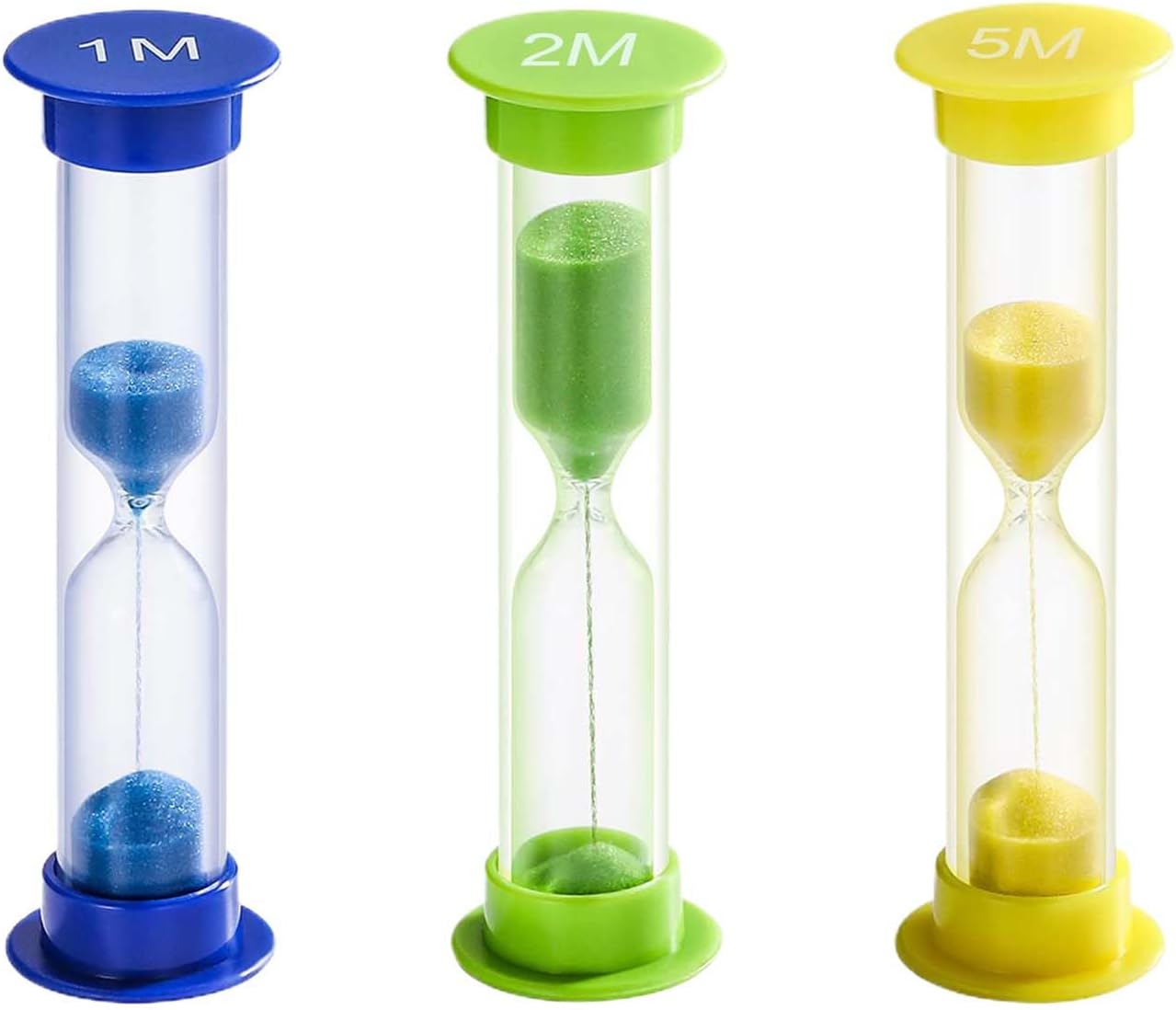 Hourglass Sand Timer 5 Minute with Suction Cup - Set of 2 Small, Unbreakable Sand Watch 5 Min Sucker, Small Blue Sand Clock 5 Minute, Plastic Hour Glass Sandglass Timer for Kids, Games, Classroom