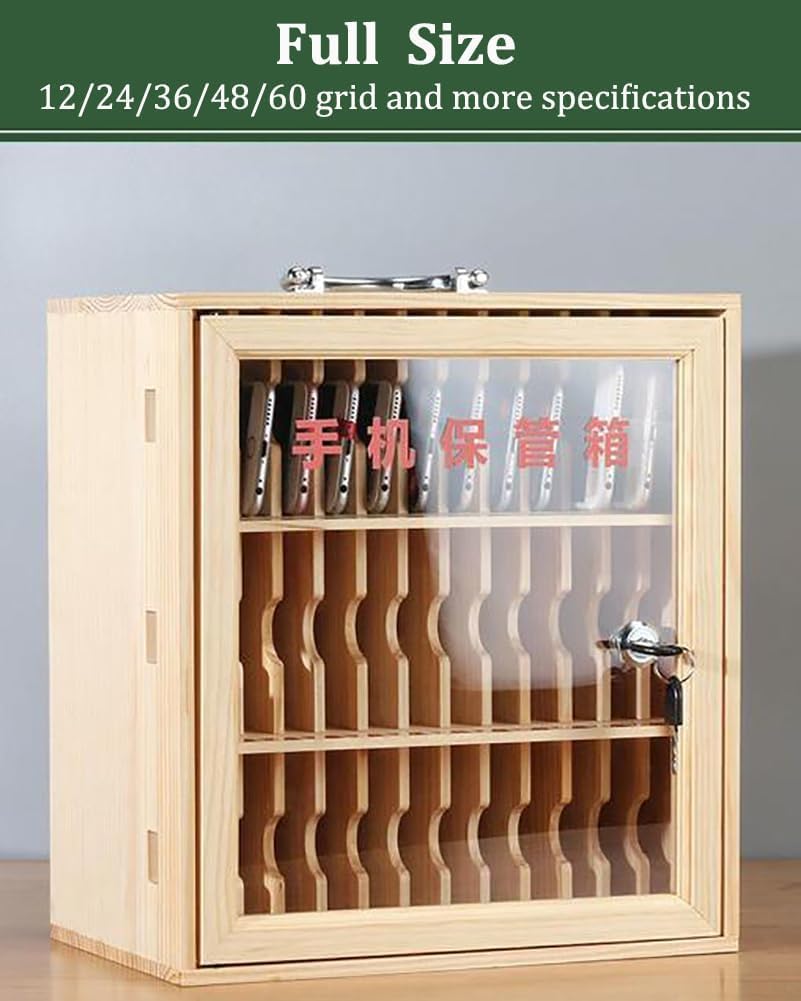 Cell Phone Charging Stations Phone Storage Cabinet 12/24/36/48/60 Slots Mobile Phone Storage Locker, Wooden Mobile Phone Storage Cabinet, Wall-Mounted Mobile Phone Storage Box With Charging ( 12grids)