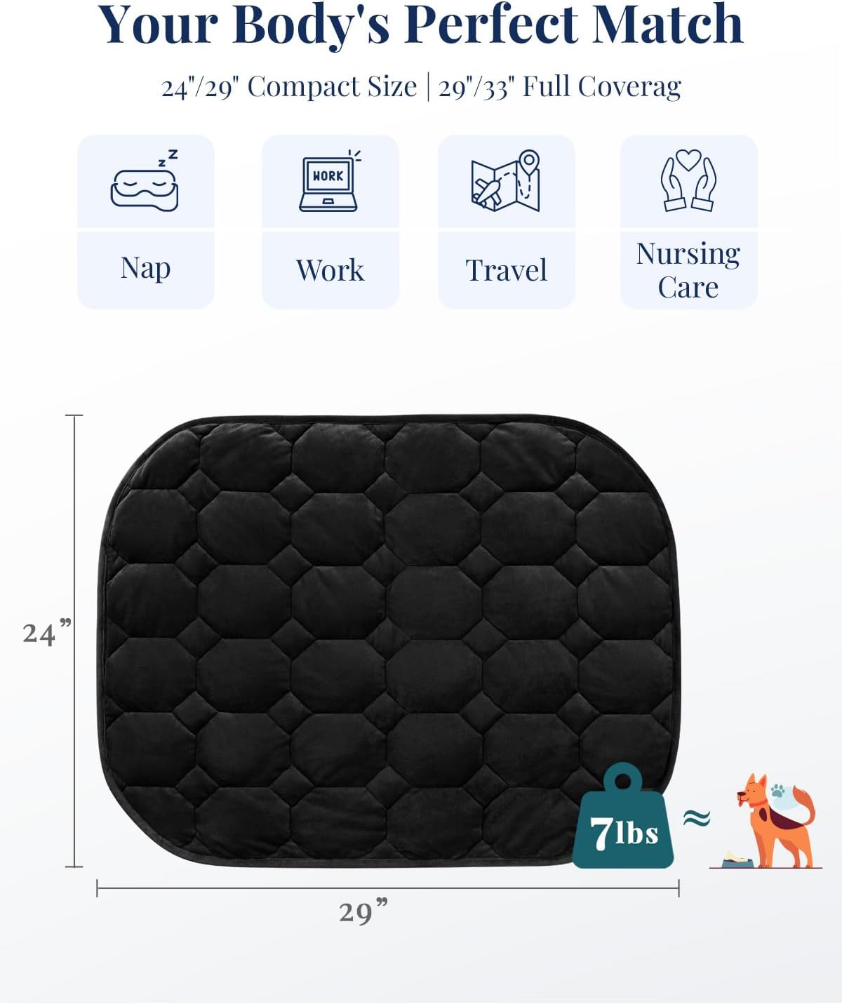 Kivik Weighted Lap Blanket, 7 lbs Weighted Lap Pad for Adults, Small Travel Weighted Blanket for Relaxation, Portable & Breathable, Grey, 24"x29"