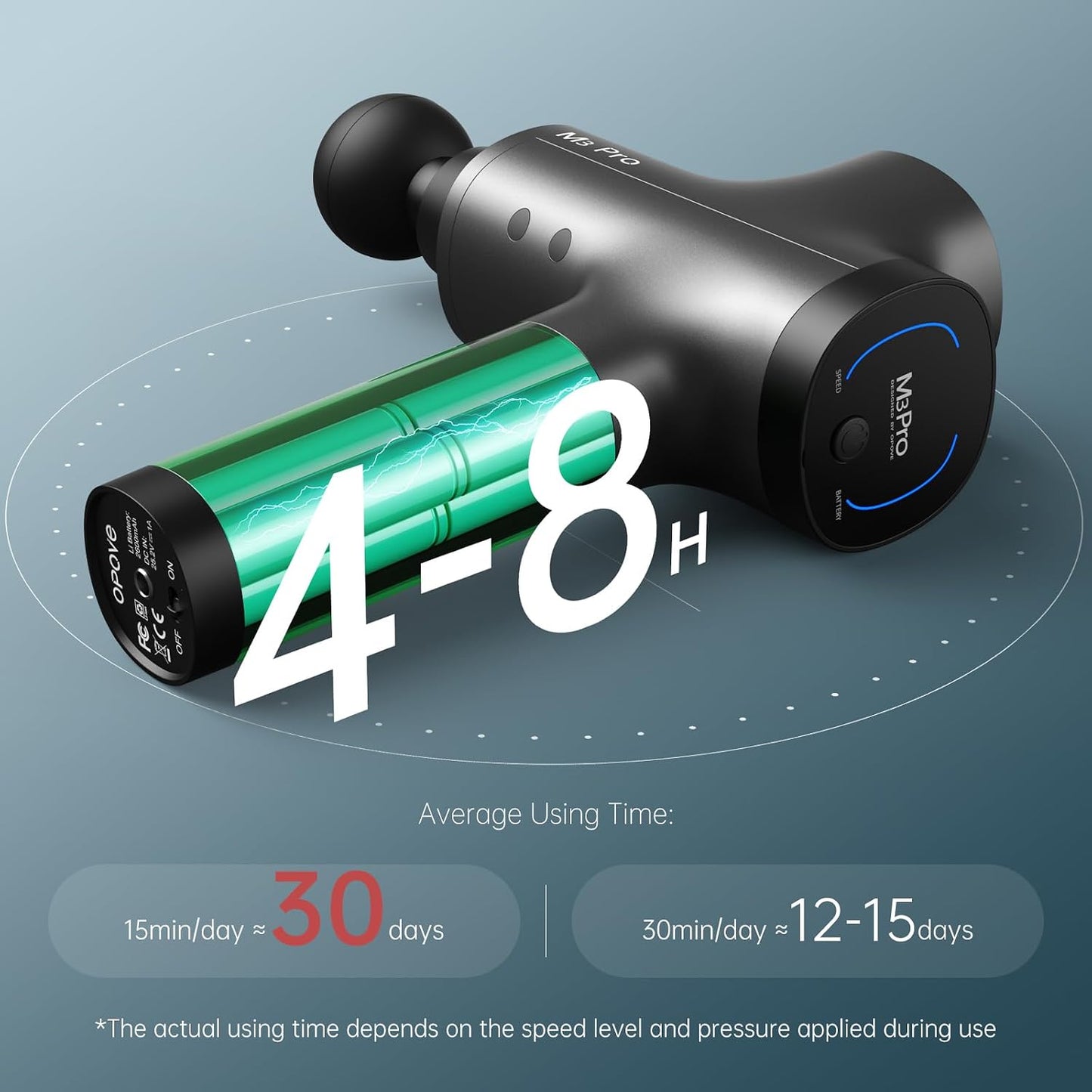 Opove M3 Pro 2 Massage Gun Deep Tissue Percussion Muscle Massager for Workout, Handheld Percussive Therapy Fascia Gun for Athletes Fast Recovery 4-8 Hours Long Battery Life, Powerful, Quiet, Black