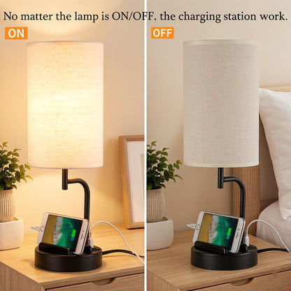Dreamholder Touch Control USB Table Lamp with USB C/A & AC Outlet, 3-Way Dimmable Bedside Lamp, Modern Nightstand Lamps for Bedroom Living Room Guest Room Office, Bulb Included, Gold