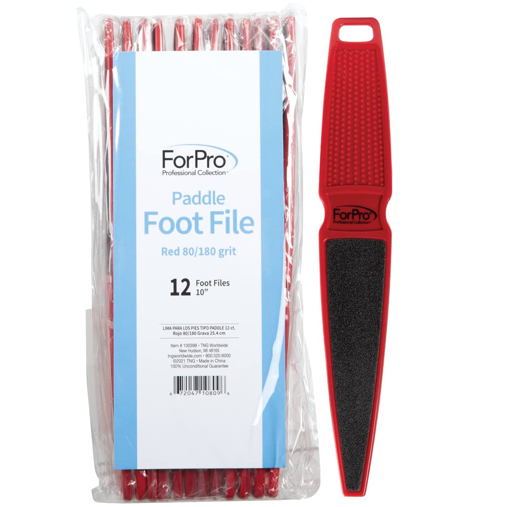 ForPro Professional Collection Pedicure Paddle Foot File, Double-Sided Foot File for Heels, Disposable & Sanitizable, 80/120 Grit, Red, Pack of 12