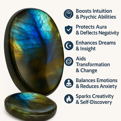 Natural Polished Thumb Palm Crystal for Meditation, Labradorite Worry Stone for Stress Relief, Anxiety Support & Pocket Reiki Healing