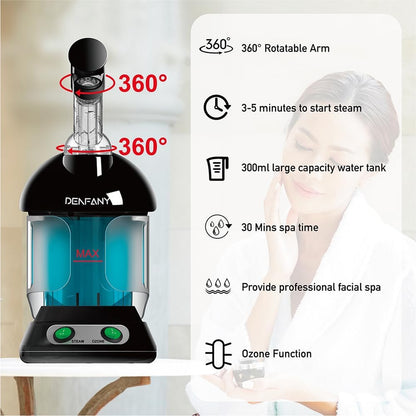 DENFANY Facial Steamer with Ozone Extendable 360° Arm - for Home or Salon