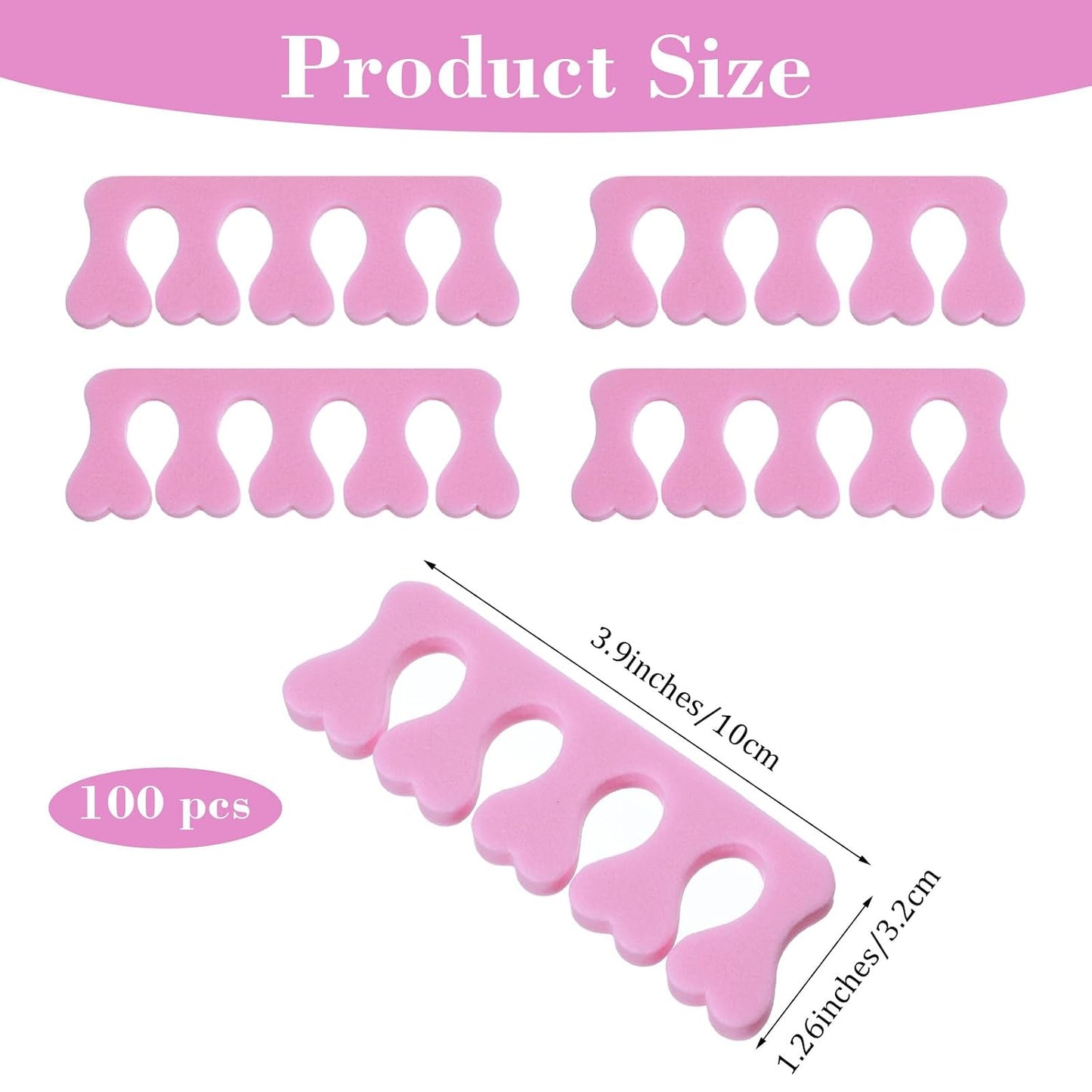 100 Pcs Sponge Toe Separators Soft Finger Separators Premium Pedicure Tool Kit Flexible Toe Divider Spacer for Polishing Pedicure Manicure Coating Nail Art Beauty Accessories (Pink)