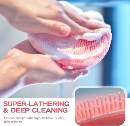 Manmihealth Silicone Back Scrubber(Thick Bristles) & Soft Bath Glove Set, Super-Exfoliating Body Scrubber & Super-Lathering Shower Brush Combination, with a Free Hook.(Black)
