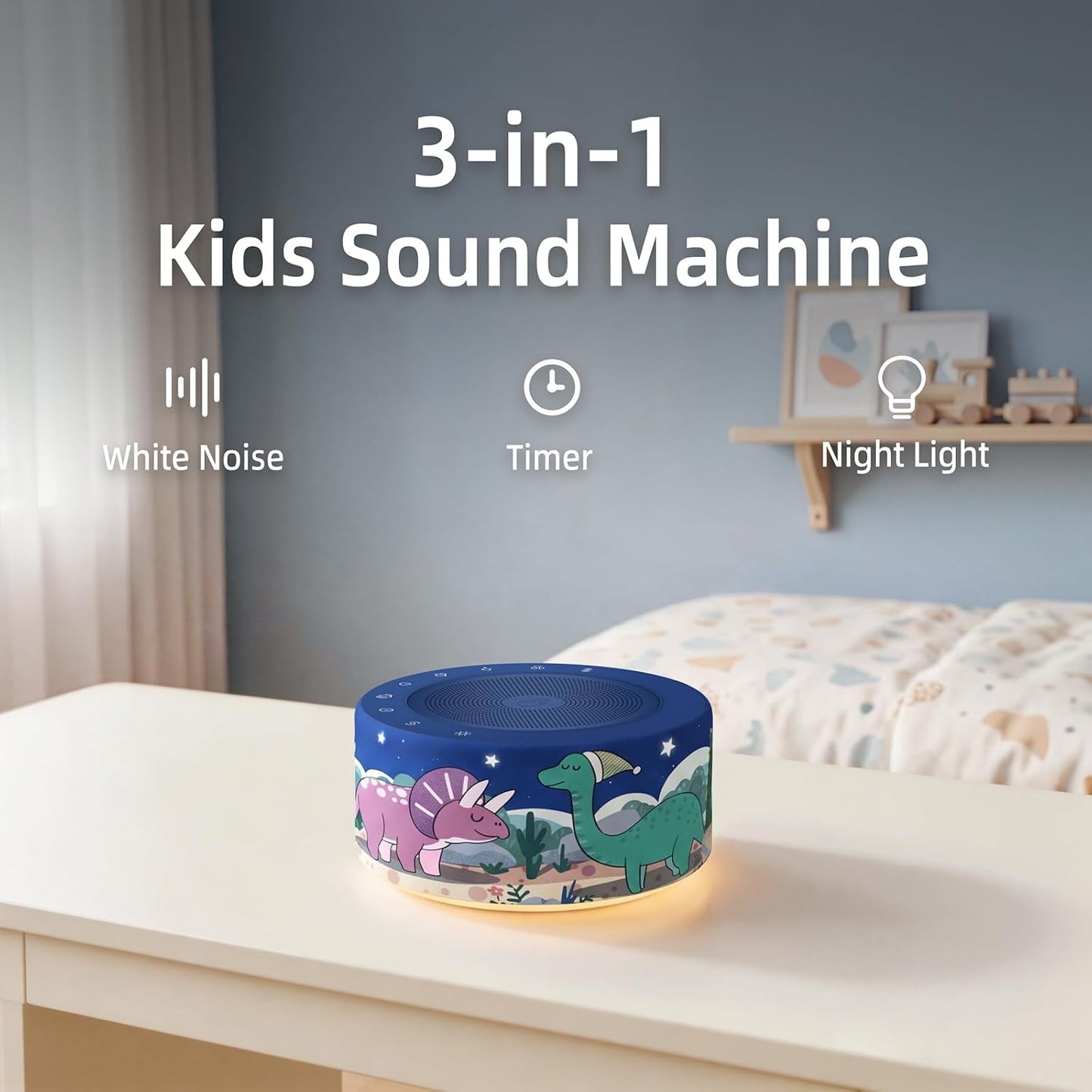 Kipcush White Noise Machine for Baby & Adults, 30 Soothing Sounds, Soft Non-Glare Nursery Lamp, 8 Color Night Lights, Memory Function (Angel V1 White, Standard)