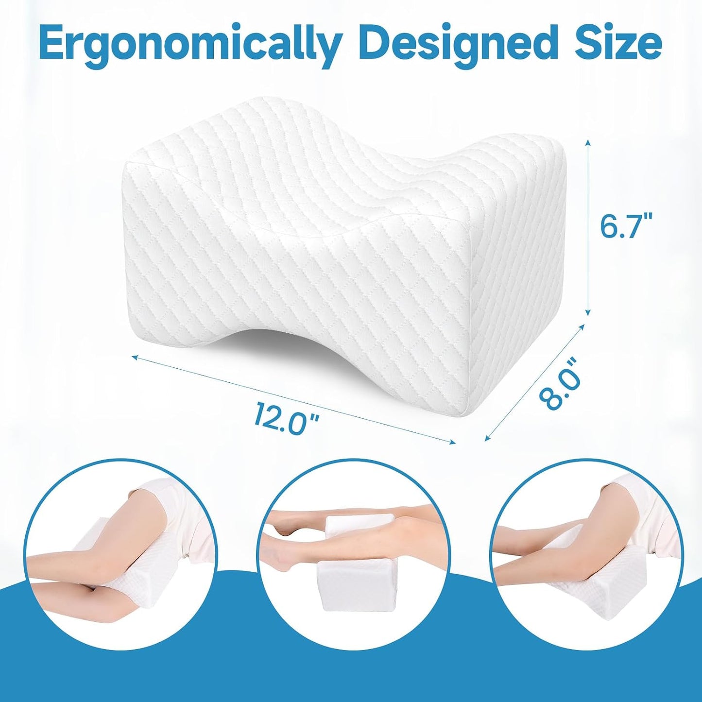 SweetSlubr Memory Foam Knee Pillow for Side Sleepers, Support Leg Pillow for Side Sleeping, Smooth Spine Alignment Pillow, Cushion for Hip, Back, Sciatica, Knee, Joints Pain Relief, White