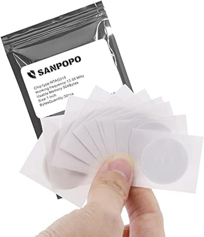 NFC Stickers NFC Tags Sticker NTAG215 NFC Rewritable Black Tags NFC 215 RFID Sticker (25mm) Programmable NFC Tag 504 Bytes Compatible with iPhone and All Other NFC Enabled Devices