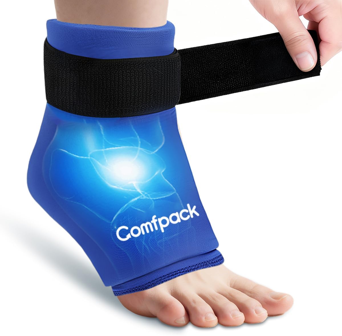 Comfpack Ankle Ice Pack Wrap for Swelling, Reusable Foot Ice Pack Wrap, Hot & Cold Therapy Compression Sleeve for Plantar Fasciitis Relief, Achilles Tendonitis, Sprain, Heel Pain, Sprained