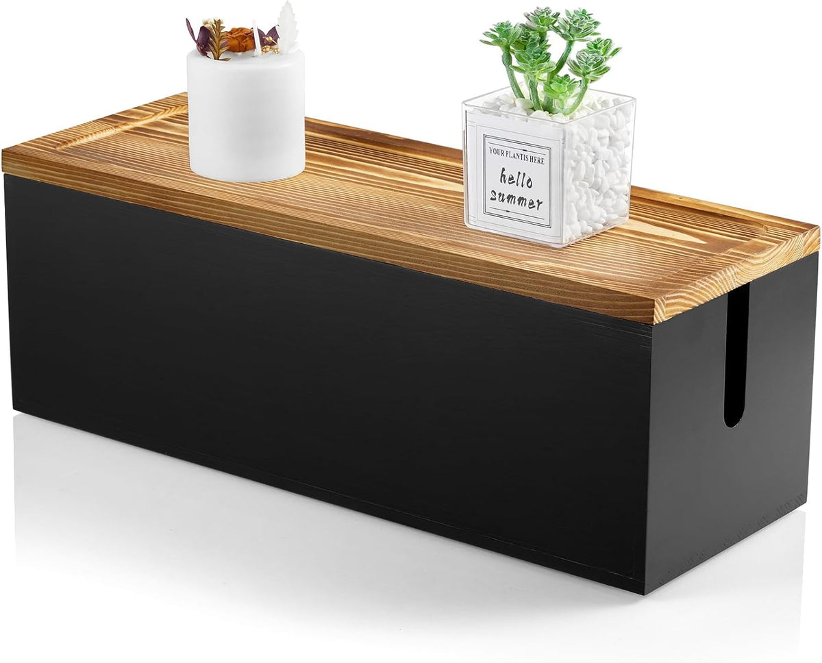 Bivvclaz Large Cable Management Box, Wooden Cord Organizer Box for Desk, Floor, Office to Hide Extension Cords Power Stripes Surge Protectors Chargers Wires, White