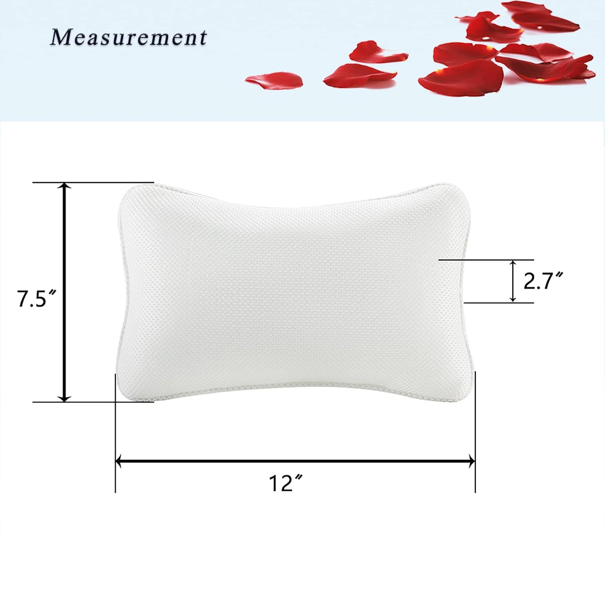 Bathtub Pillow, Non Slip, Breathable Soft, Comfortable Head Neck Support, Machine Washable, 2 Large Suction Cups (White)