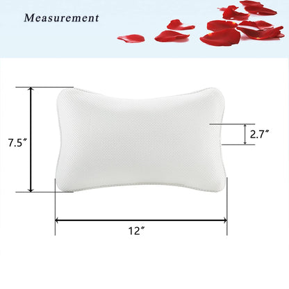 Bathtub Pillow, Non Slip, Breathable Soft, Comfortable Head Neck Support, Machine Washable, 2 Large Suction Cups (White)