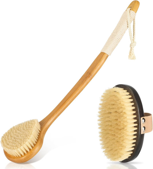Long Handle Bath Brush-Back Scrubber for Shower, Exfoliating Body Brush with Bristles for Wet & Dry Brushing, Shower Brush for Men & Women