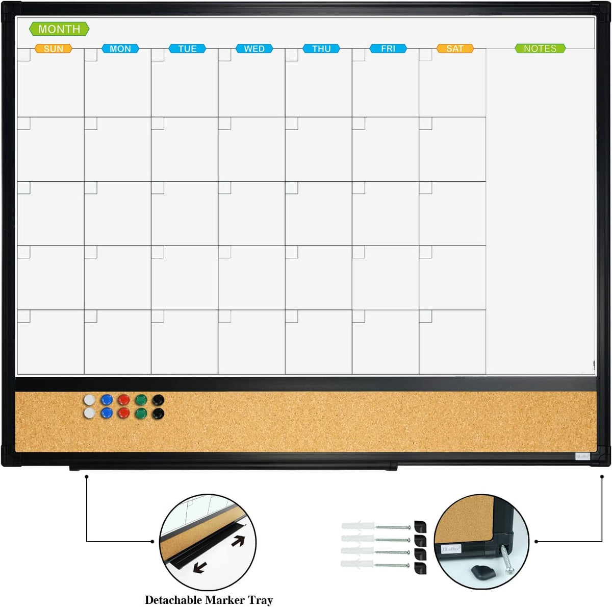 JILoffice Magnetic Dry Erase Calendar Whiteboard, 24" x 18" Monthly Board