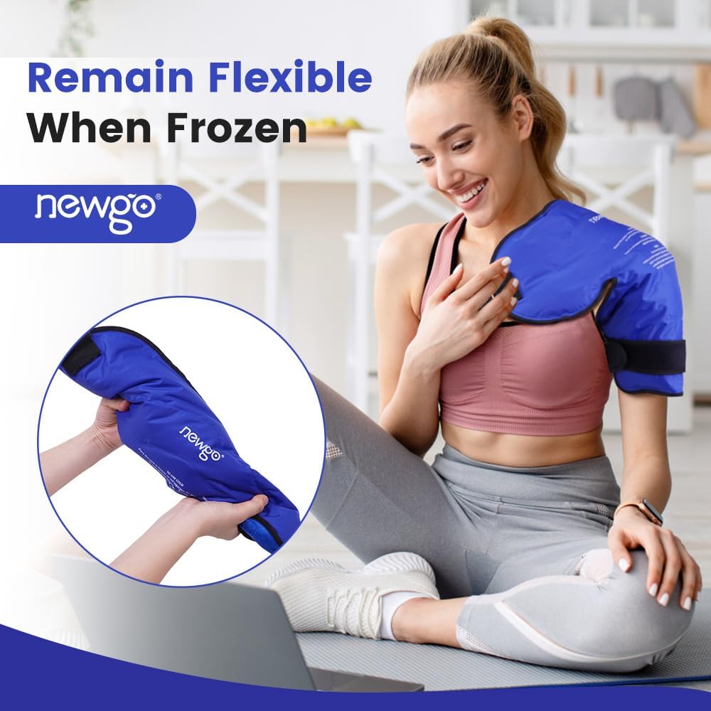 NEWGO Shoulder Ice Pack Rotator Cuff - Reusable Cold Therapy Wrap Shoulder Brace for Pain Relief, Gel Ice Pack for Injuries & Surgery Recovery with Adjustable Strap - Purple