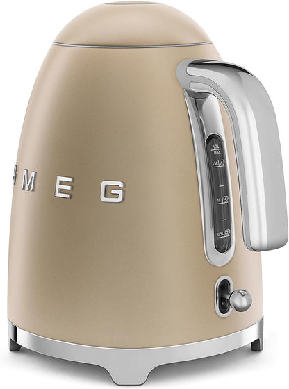 SMEG KLF03 Electric Kettle 1.7L (7 Cup), Retro Hot Water Boiler for Tea & Coffee, Fast Boiling, Auto Shut-Off, Soft Open Lid, 360° Swivel Base Countertop Kettle – Matte Champagne