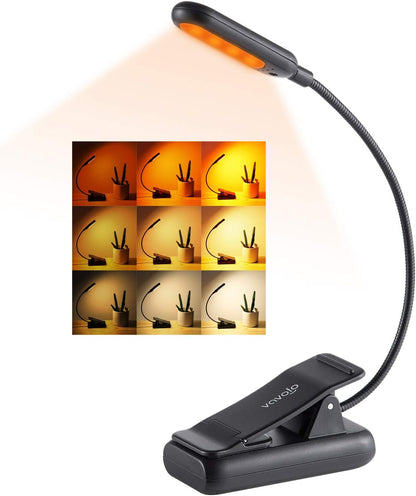 VAVOFO Amber Rechargeable Reading Light, Blue Light Blocking Book Light, 7 LEDs Eye Care 9 Colors 9 Brightness Clip On for Kids Bookworms Reading in Bed with Power Indicator Lasting 70h (Black)