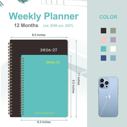 Planner 2026-2027, Weekly and Monthly Calendar Planner, JUL 2026 - JUN 2027 | Academic Year, Daily Agenda Book, A5(6.3'' x 8.5''), Sprial Bound, Inner Pocket, Office School Use
