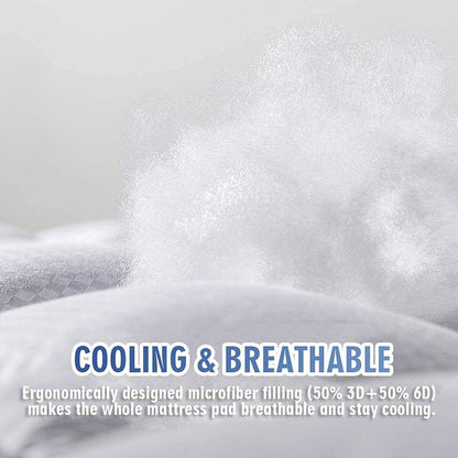 MATBEBY Queen Size Mattress Pad - Cooling Breathable Mattress Topper, Quilted Fitted Mattress Protector, Pillow Top Mattress Cover with 8-21" Deep Pocket, Soft, Machine Washable, White, 60x80 Inches