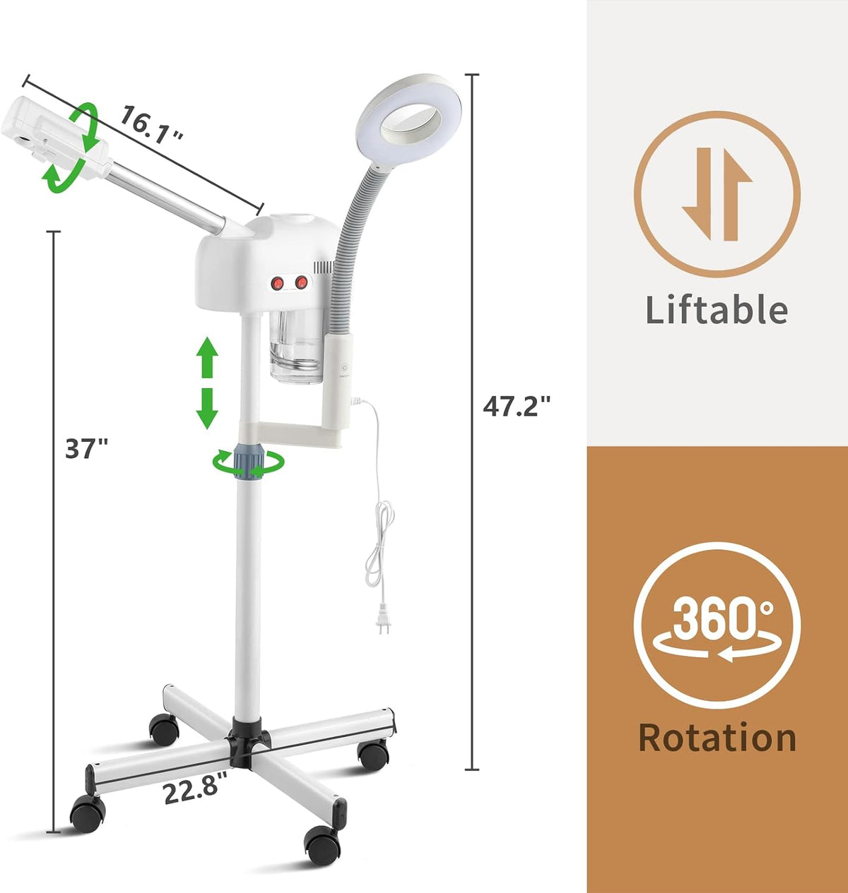 Winado 2 in 1 Facial Steamer with 5X Magnification Light, Deep Cleaning