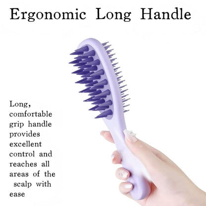 Long Handle Hair Silicone Scalp Massage Brush, 2-in-1 Double-Sided Hair Comb Shampoo Brush