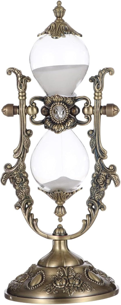 Vintage Hour Glass, 15 Minute Sanduhr Timer Bronze Zinc Alloy Frame, Metal Base Glass Timer for Home Desk Office Weddin Kitchen