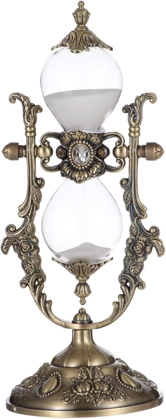 Vintage Hour Glass, 15 Minute Sanduhr Timer Bronze Zinc Alloy Frame, Metal Base Glass Timer for Home Desk Office Weddin Kitchen
