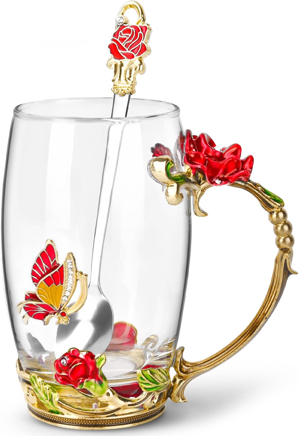 Enamel Glass Flower Tea Pot With Removable Loose Tea Leaf Infuser Tea Maker Teapot Set 30.4OZ Gifts for Women,Mom,Birthday