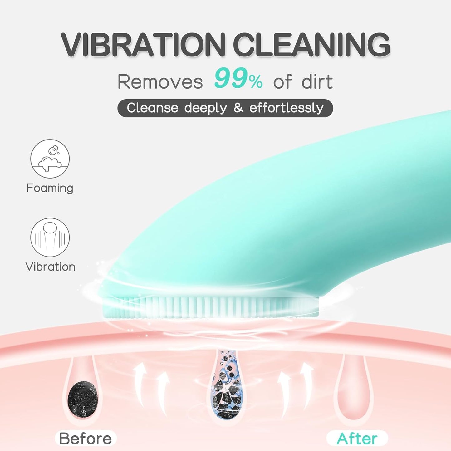 PRITECH Facial Cleansing Brush, Rechargeable Silicone Face Scrubber with Heat Massage End, Vibrating Exfoliator Scrubber for Deep Cleaning, Waterproof Face Brush for Women and Men (Pink)