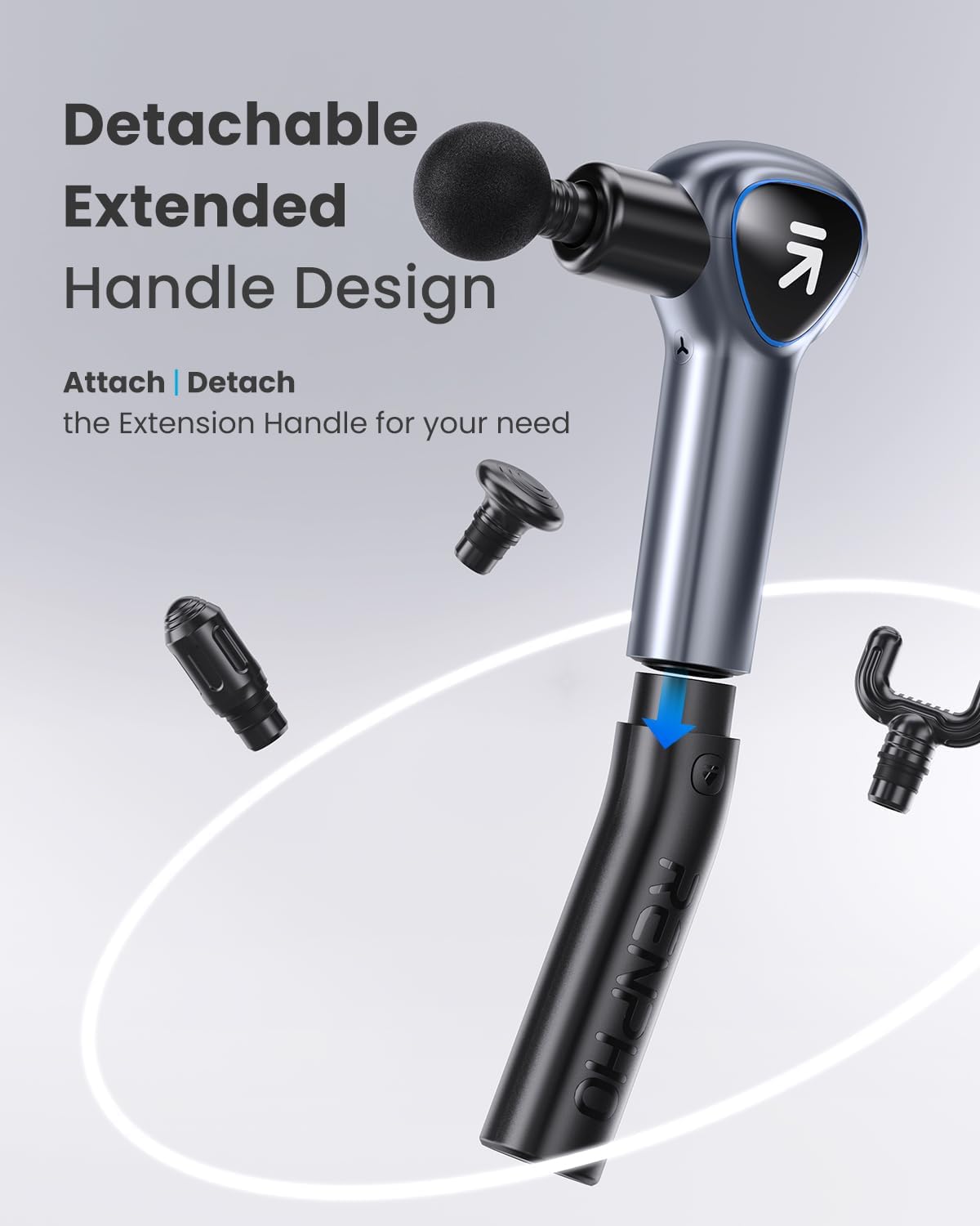 RENPHO Foldable Massage Gun with Extension Handle for Back, 0-90° Adjustable Angle, FSA Eligible, Handheld Percussion Deep Tissue Massager with 9mm Amplitude for Pain Relief HSA, Gifts for Men Women