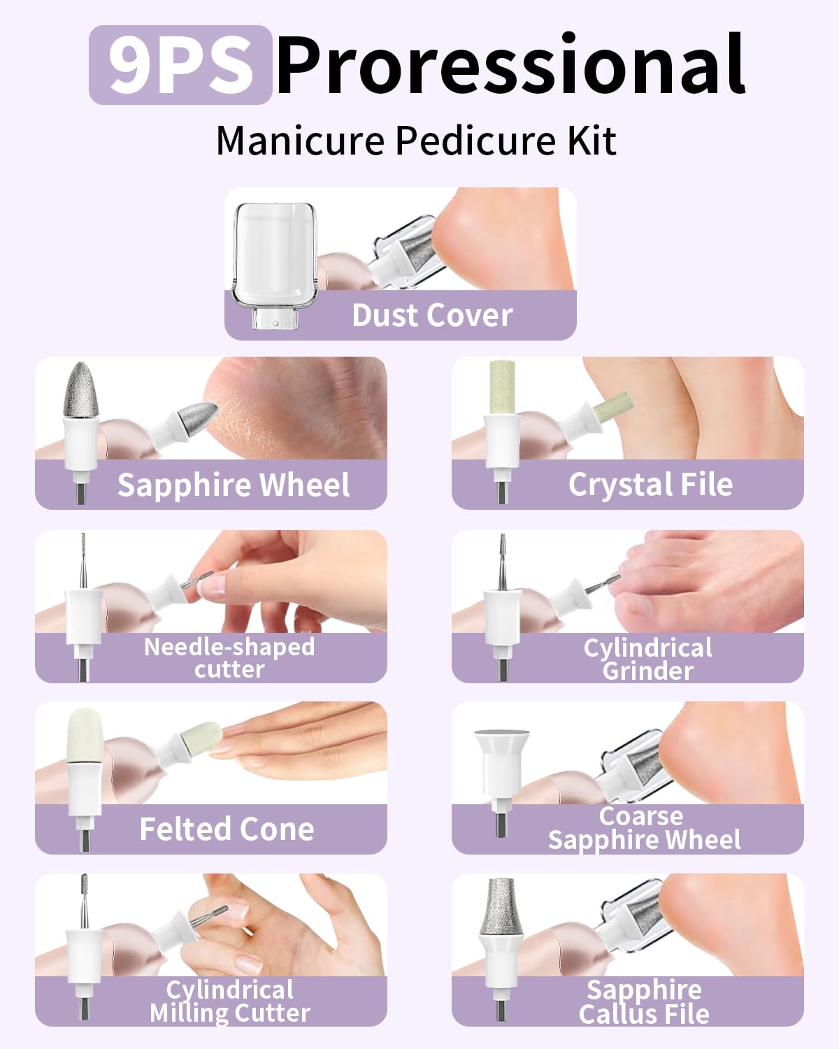 Hoxida Manicure Pedicure Kit, Professional Nail Grinder for Senior Thick Toenail, Cordless Electric Nail File, 5 Speeds Pedicure Tools for feet Callus Remover, Nail Drill for Women Hand Feet Care