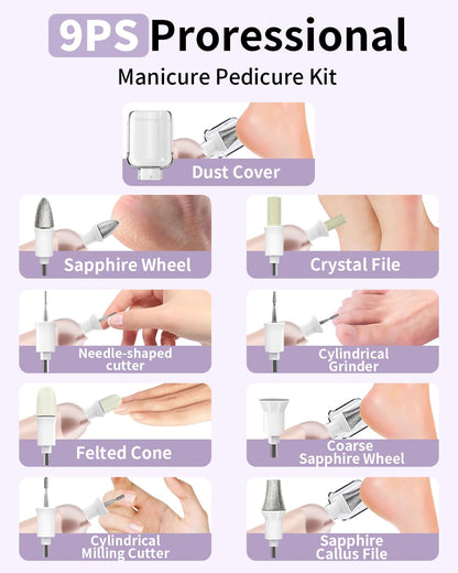 Hoxida Manicure Pedicure Kit, Professional Nail Grinder for Senior Thick Toenail, Cordless Electric Nail File, 5 Speeds Pedicure Tools for feet Callus Remover, Nail Drill for Women Hand Feet Care