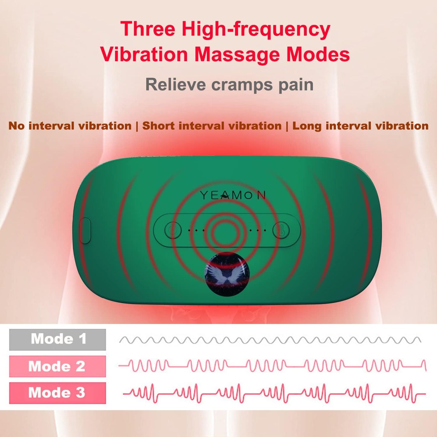 Portable Cordless Heating Pad, Electric Waist Belt Device, Fast Heating Pad with 3 Heat Levels and 3 Massage Modes, Back or Belly Heating Pad, Gift for Her, Women and Girl