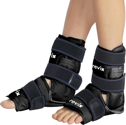 REVIX Ankle Ice Pack Wrap for Foot Pain Relief and Feet Injuries, Reusable Gel Ice Cold Packs for Achilles Tendonitis, Plantar Fasciitis, Sprained Ankles and Heels