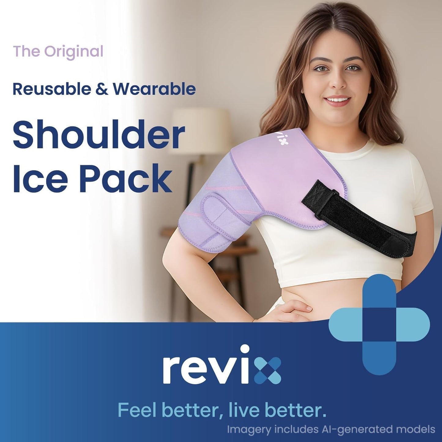 REVIX Large Shoulder Ice Pack Wrap, 2 Gel Packs+1 Shoulder Brace for Rotator Cuff and Arm, Reusable Gel Cold Therapy Wrap for Discomfort Relief & Muscle Relaxation, Easy to Wear & Remove