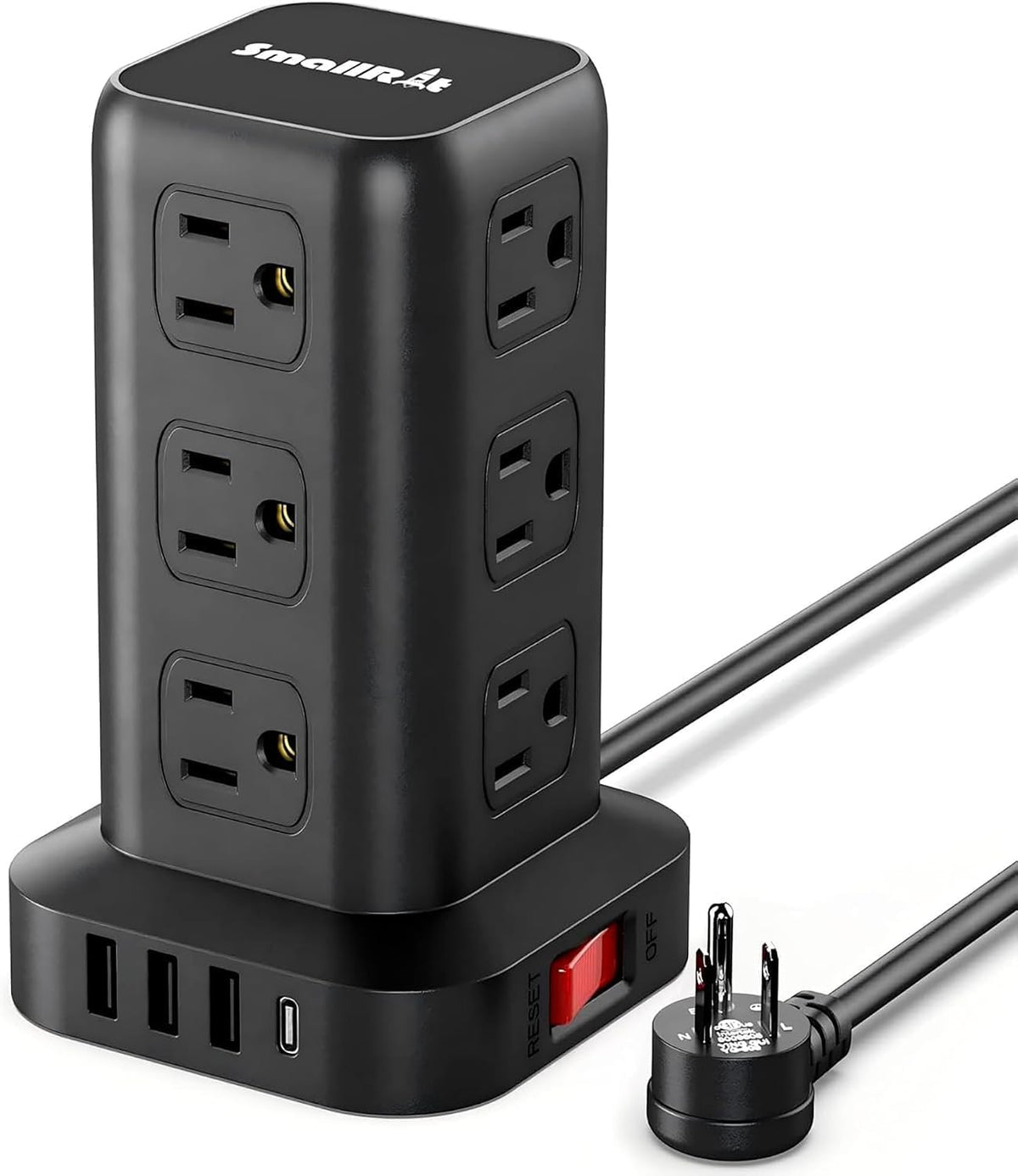 Extension Cord with Multiple Outlets, SMALLRT Power Strip Tower, Outlet Extender with 12 AC Outlets 4 USB, 6.5FT Extension Cord for Home Dorm Room, Office Supplies,Overload Protection