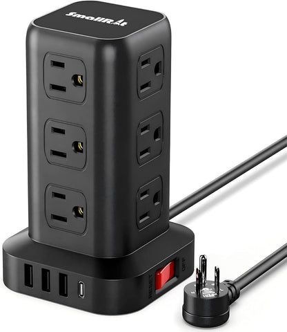 Extension Cord with Multiple Outlets, SMALLRT Power Strip Tower, Outlet Extender with 12 AC Outlets 4 USB, 6.5FT Extension Cord for Home Dorm Room, Office Supplies,Overload Protection