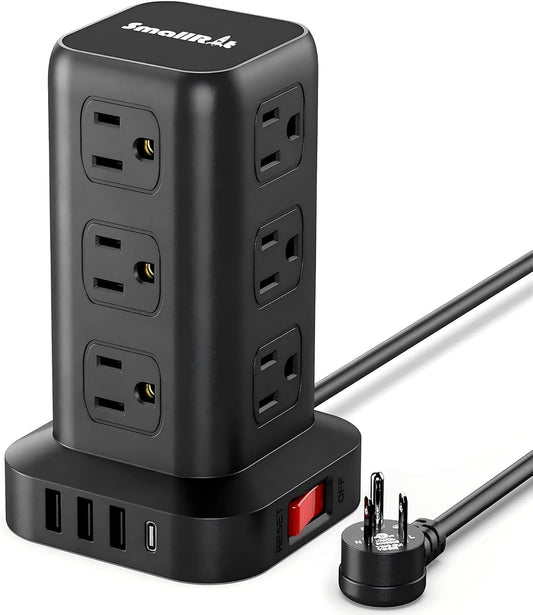 Extension Cord with Multiple Outlets, SMALLRT Power Strip Tower, Outlet Extender with 12 AC Outlets 4 USB, 6.5FT Extension Cord for Home Dorm Room, Office Supplies,Overload Protection