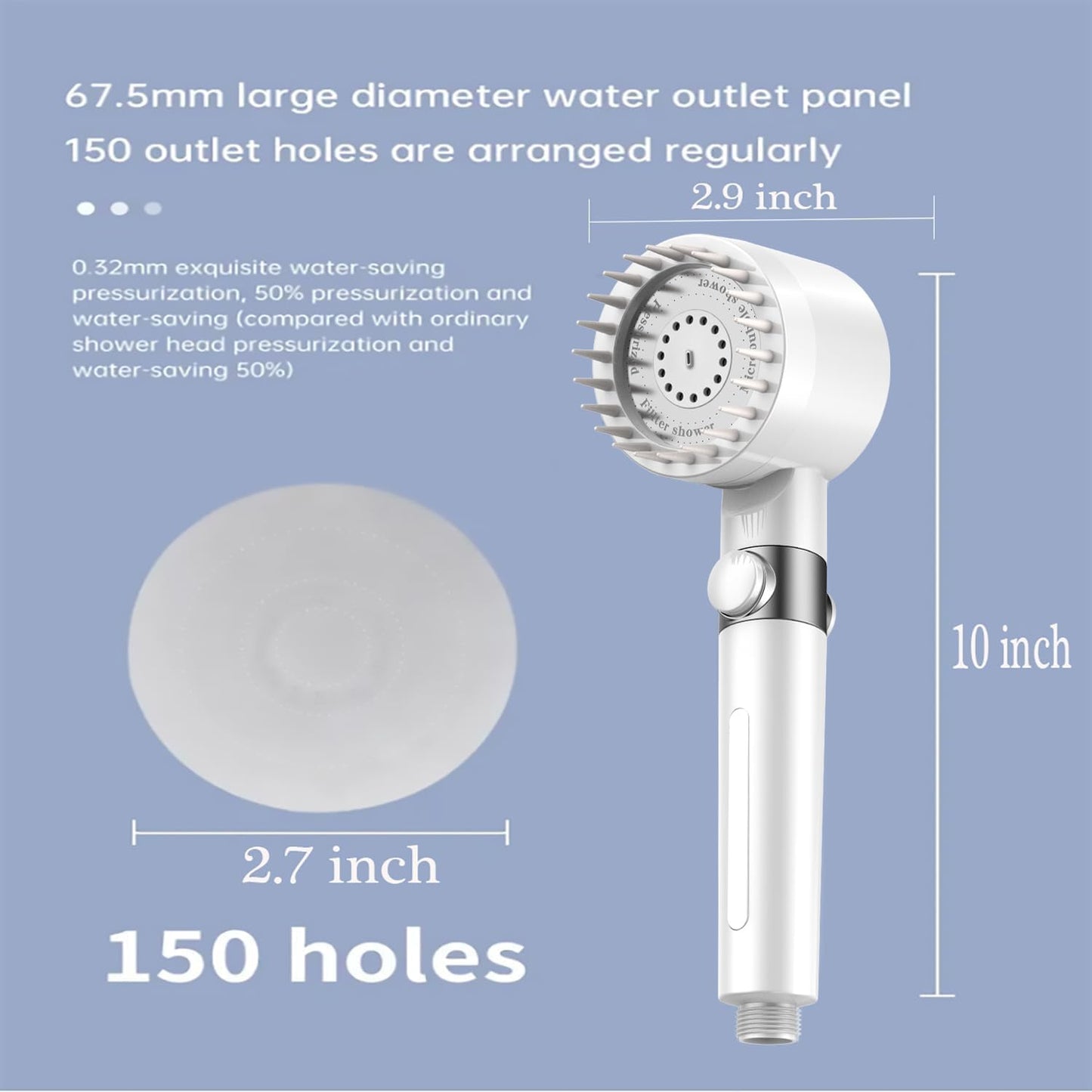 Shower Head with Handheld, Shower Heads High Pressure, High Flow Even with Low Water Pressure-Hand Held Showerhead Set,3 Modes Filtered Showerhead with 59″Replacement Hose/Bracket/Cotton Filters