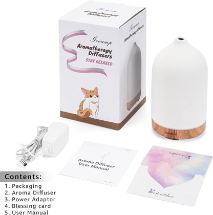Gooamp 200ML Ceramic Essential Oil Diffuser for Home - Ultrasonic Aromatherapy Diffuser Humidifier with 7 Color LED Lights, Auto Shut-Off, 3 Timers for Bedroom, Office, Yoga, Black