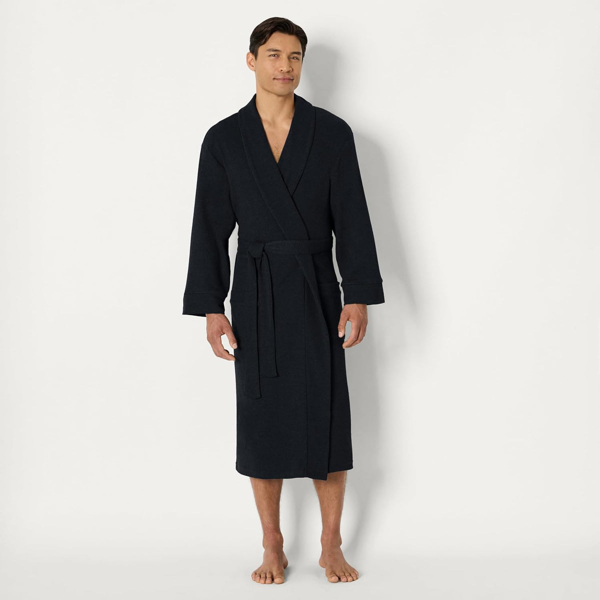 Amazon Essentials Men's Lightweight Cotton Waffle Bath Robe, Mid-Length Loungewear (Available in Big & Tall)