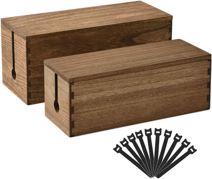 KIRIGEN Wooden Cable Management Box Set of 2, Cord Organizer, Natural