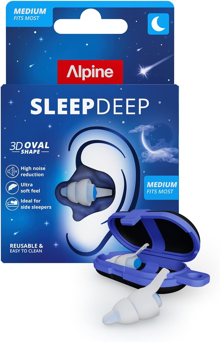 Alpine SleepDeep Earplugs for Sleeping – Side Sleepers & Snoring – Ultra-Soft Noise Reducing Earplugs – 27dB SNR – Hypoallergenic, Silicone-Free – 2 Pairs (S + L)
