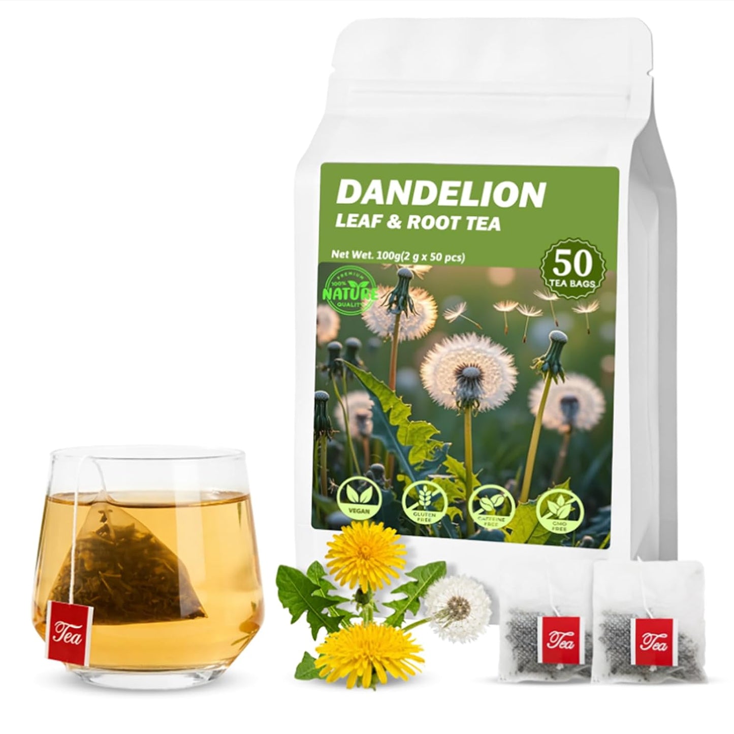 50 Bags Premium Natural Hibiscus Tea, 100% Pure Organic Hibiscus Flowers Herbal Tea, Caffeine-Free, Rich in Natural Goodness and Flavor, No Sugar, Gluten-Free, Vegan