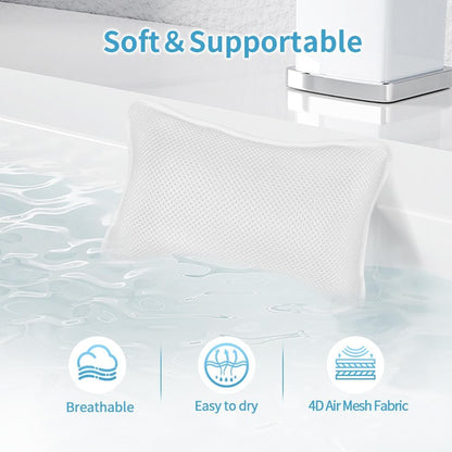 Luxury Bath Pillows for Tub, Slip Resistant Waterproof Bath Pillows for Tub Neck and Back Support with 2 Strong Suction Cups, Relaxing Spa Essentials