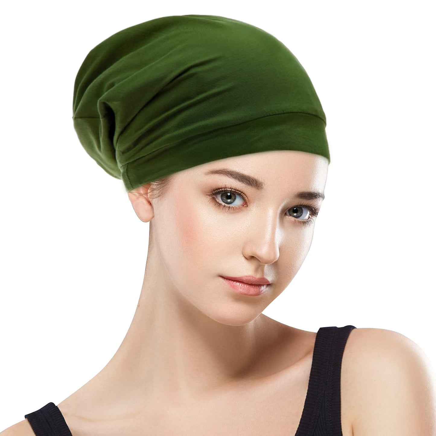 Silk Satin Lined Bonnet Sleep Cap - Adjustable Stay on All Night Hair Wrap Cover Slouchy Beanie for Curly Protection Women and Men Solid Black